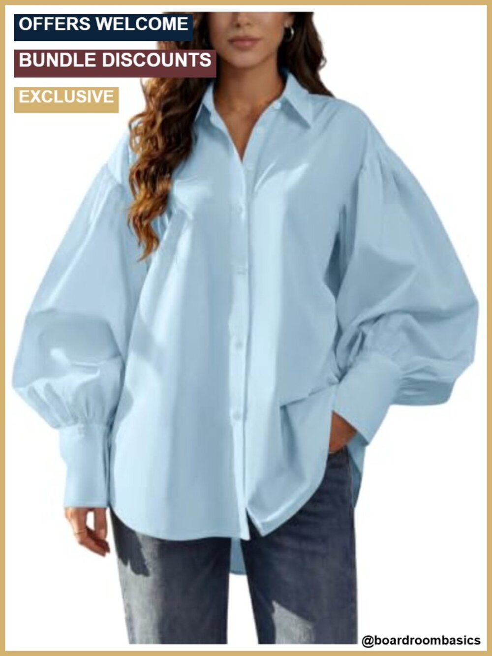 Oversized Cotton Button Down Shirt Puff Sleeve Blouse